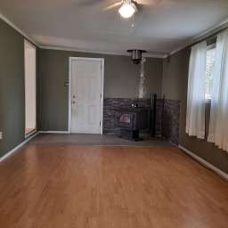 Front living room with wood stove